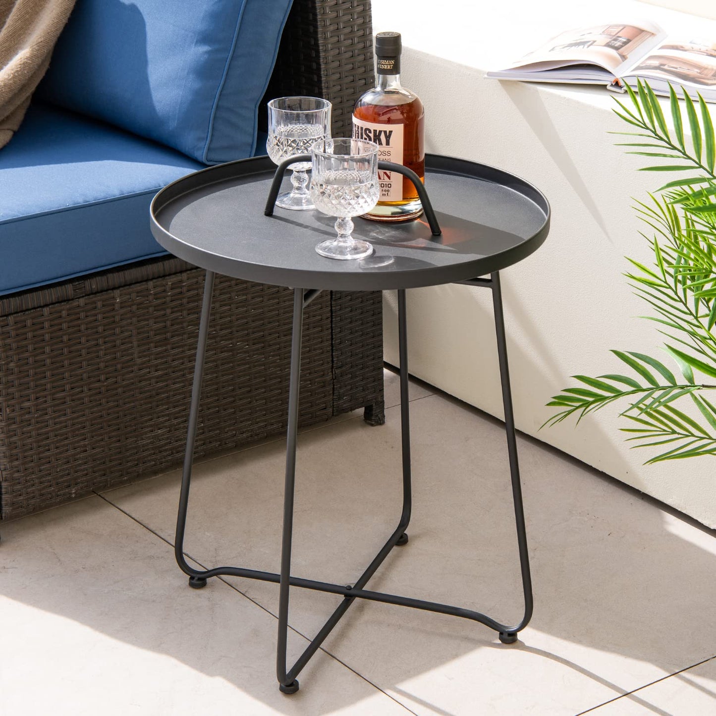 Tangkula Table d'appoint d'extérieur avec poignée pour l'extérieur