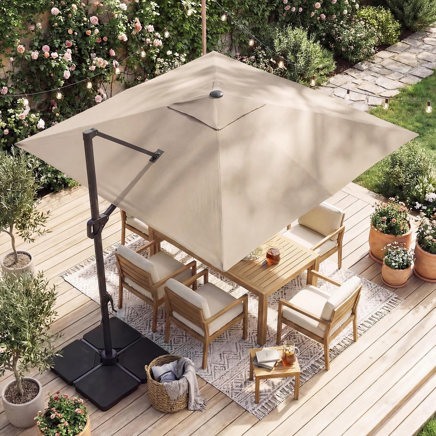 Tangkula 10 FT Solar Patio Umbrella with Base Included