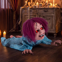 Tangkula 28" Halloween Animated Crawling Baby Doll with Glowing Eyes