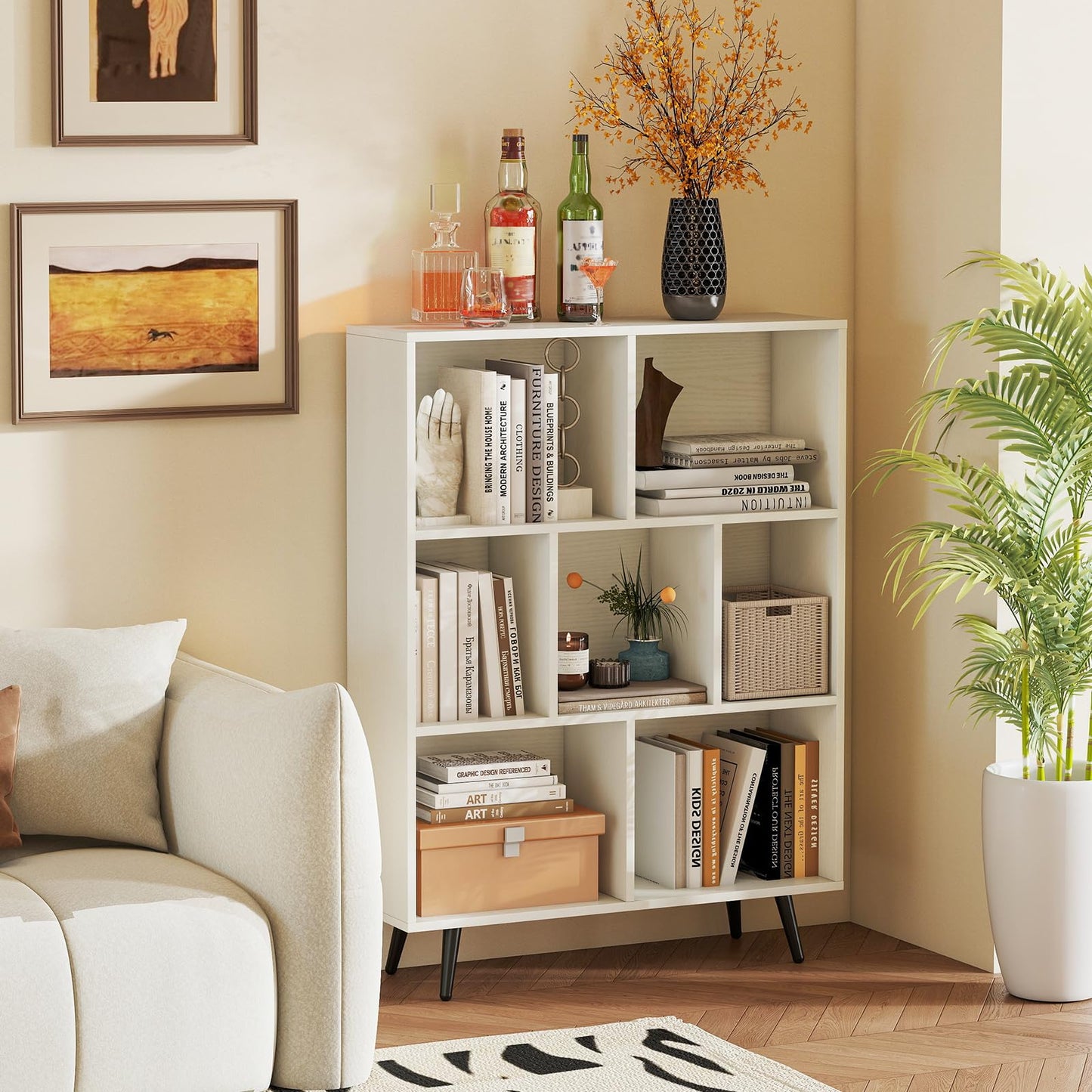 Tangkula Modern 7-Cube Bookcase with 4 Tapered Metal Legs