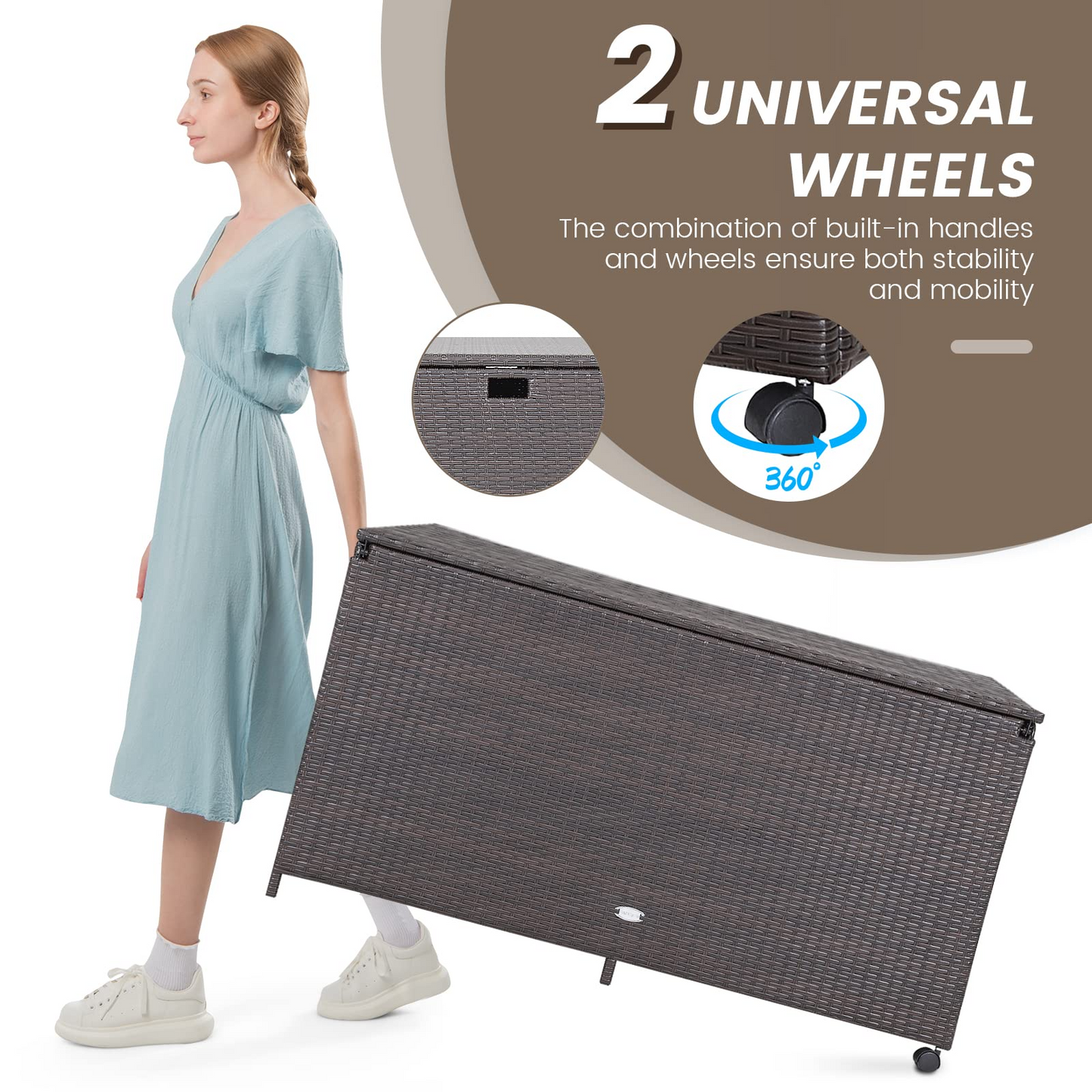 Tangkula 133 Gallon Deck Storage Box, Patio Rattan Storage Container with 2 Universal Wheels