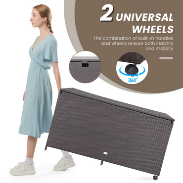 Tangkula 133 Gallon Deck Storage Box, Patio Rattan Storage Container with 2 Universal Wheels