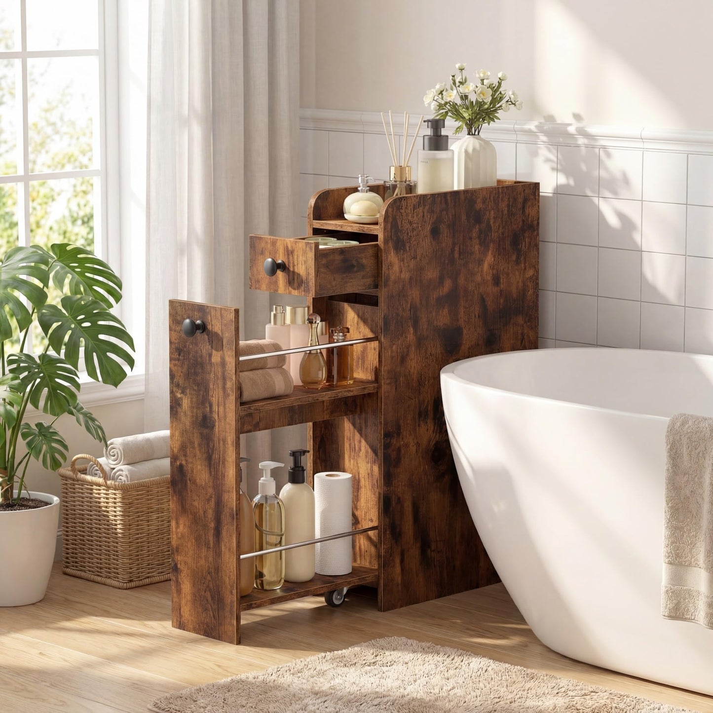 Tangkula Slim Bathroom Storage Cabinet | 4-Tier Narrow Small Side Storage Cabinet Next to Toilet