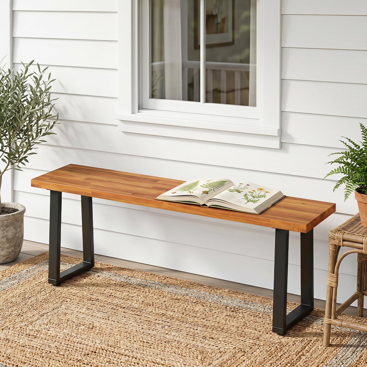 Tangkula Acacia Wood Outdoor Bench(47" x 10.5" x 18",1/2)