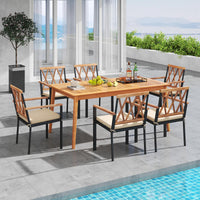 Tangkula 7 Piece Patio Wood Dining Set with Umbrella Hole