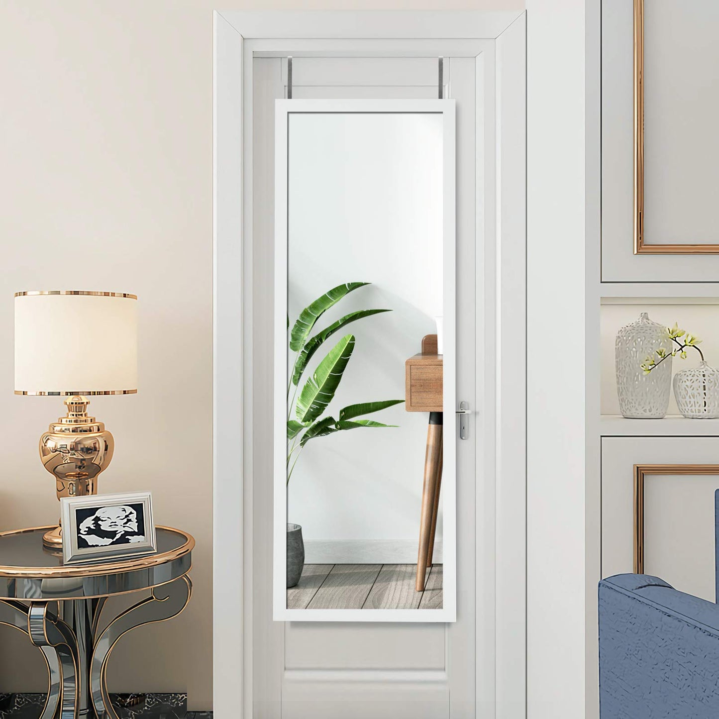 Tangkula Miroir de porte pleine longueur, miroir mural, 47,5 x 14,5 pouces, miroir à suspendre (noir et blanc)