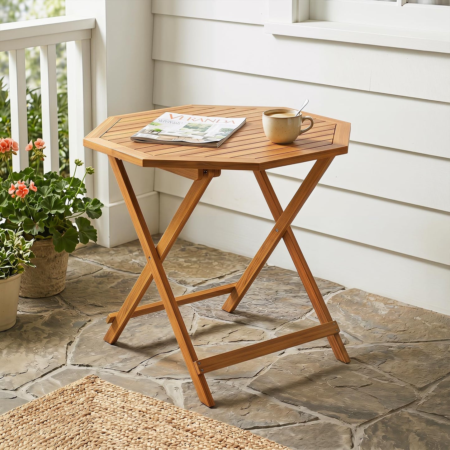 Tangkula 37.5" Acacia Wood Octagonal Folding Patio Table for 4