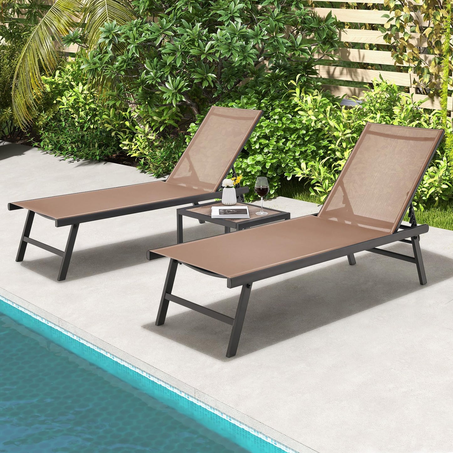 Tangkula 3 Piece Patio Chaise Lounge Set with Coffee Table