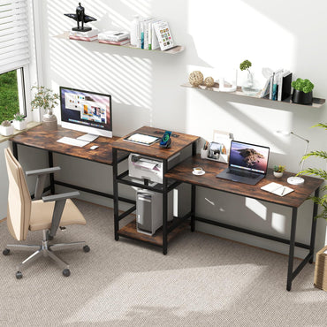 Tangkula 97" Extra Long 2-Person Computer Desk with Power Outlet