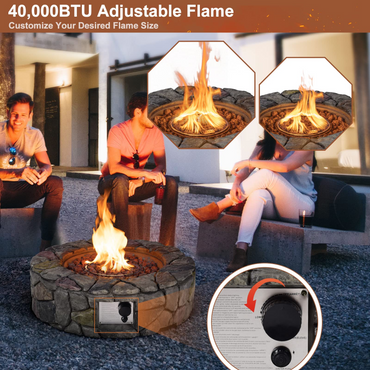 28 Inch Round Propane Gas Fire Pit, Patiojoy 40,000 BTU Stone Look Outdoor Propane Fire Pit - Tangkula