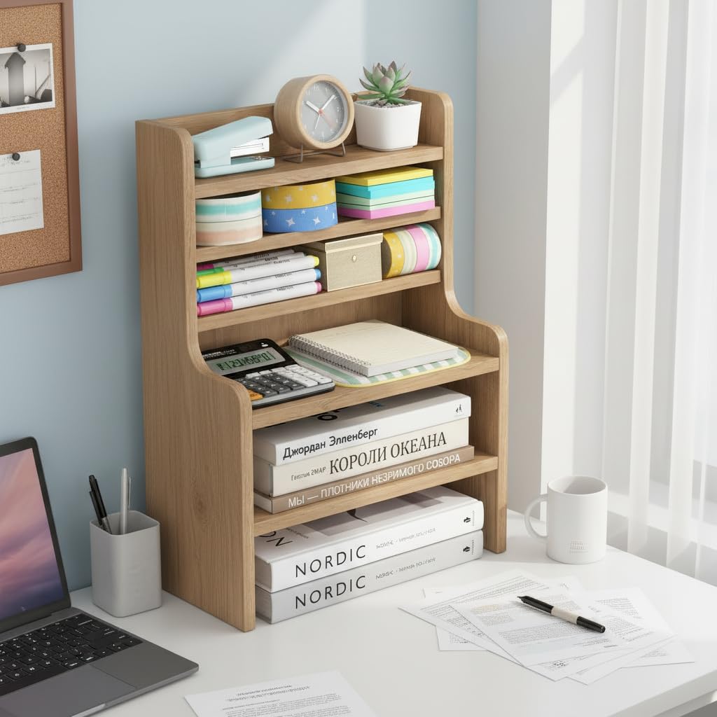Tangkula 6-Tier Wooden Office Organizer with 2 Removable Shelves for Papers