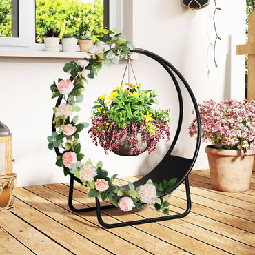 Tangkula 20" Round Heavy-duty Metal Curved Log Rack with U-shaped Stand
