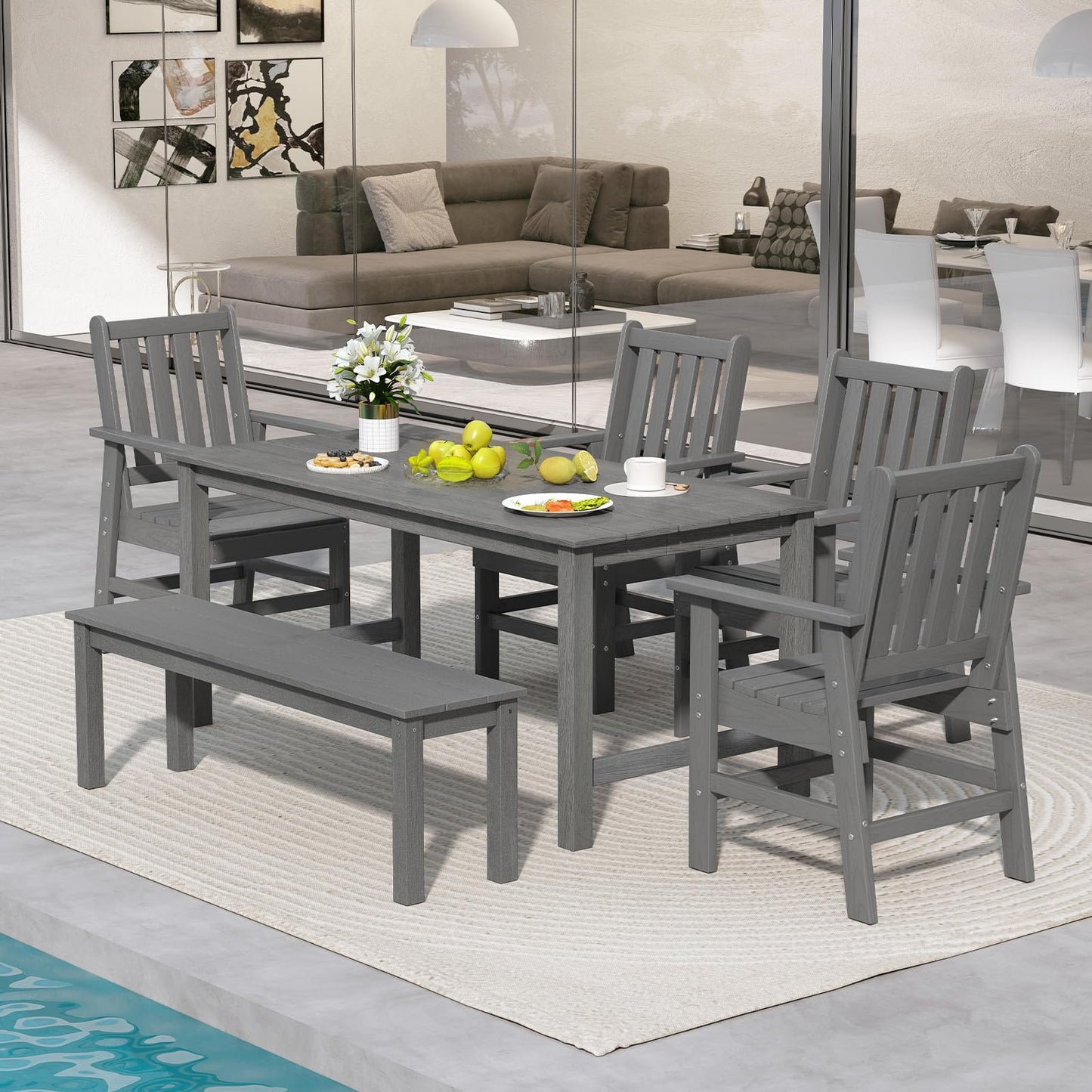 Tangkula 6 Pcs Patio Dining Bench Set for Garden