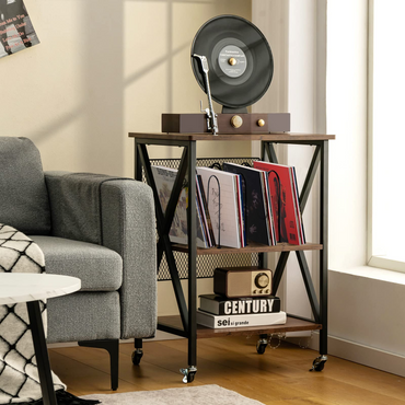 TANGKULA Record Player Stand, 3 Tier Rolling Turntable Stand