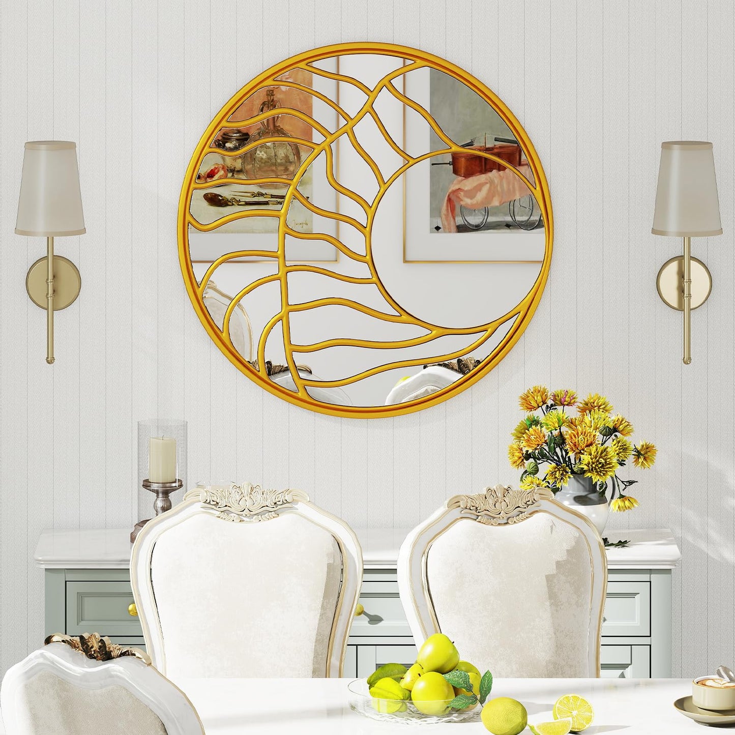 Tangkula 31.5" Large Round Wall Decorative Mirror with Irregular Frame