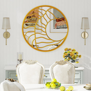 Tangkula 31.5" Large Round Wall Decorative Mirror with Irregular Frame