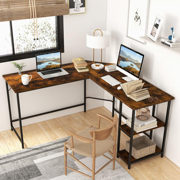 Tangkula L Shaped Computer Desk, Corner Home Office Desk with 2 Outlets & 2 USB Ports