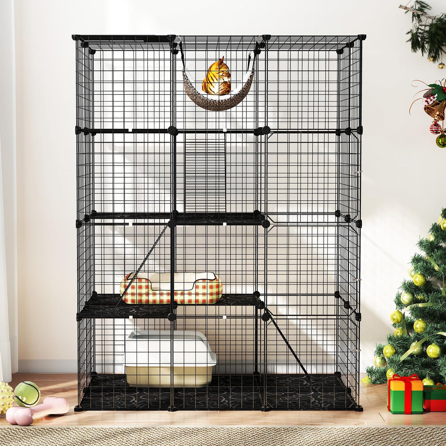 Tangkula Cat Cage Indoor 56" Large 4-Tier Cat Enclosure with Skylight