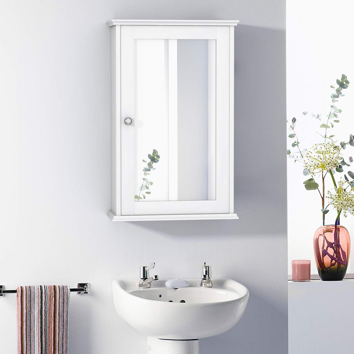 Tangkula Mirrored Bathroom Cabinet, Wall Mount Storage Cabinet with Single Door