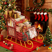 Tangkula Metal Christmas Santa Sleigh Basket with Large Cargo Area