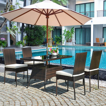 Tangkula 5 Piece Patio Wicker Dining Set for Balcony Patio Garden Poolside