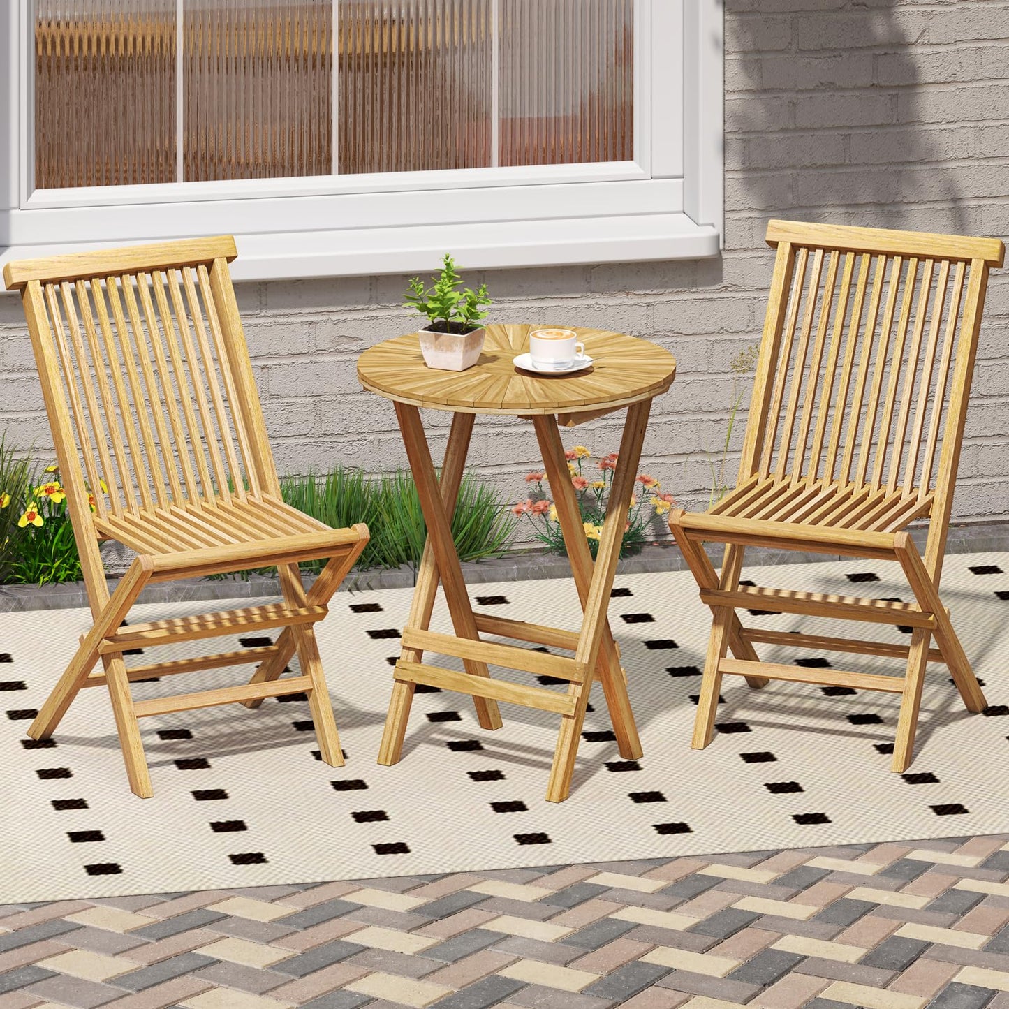 Tangkula Table d'appoint pliante de patio avec plateau à lattes et cadre en X
