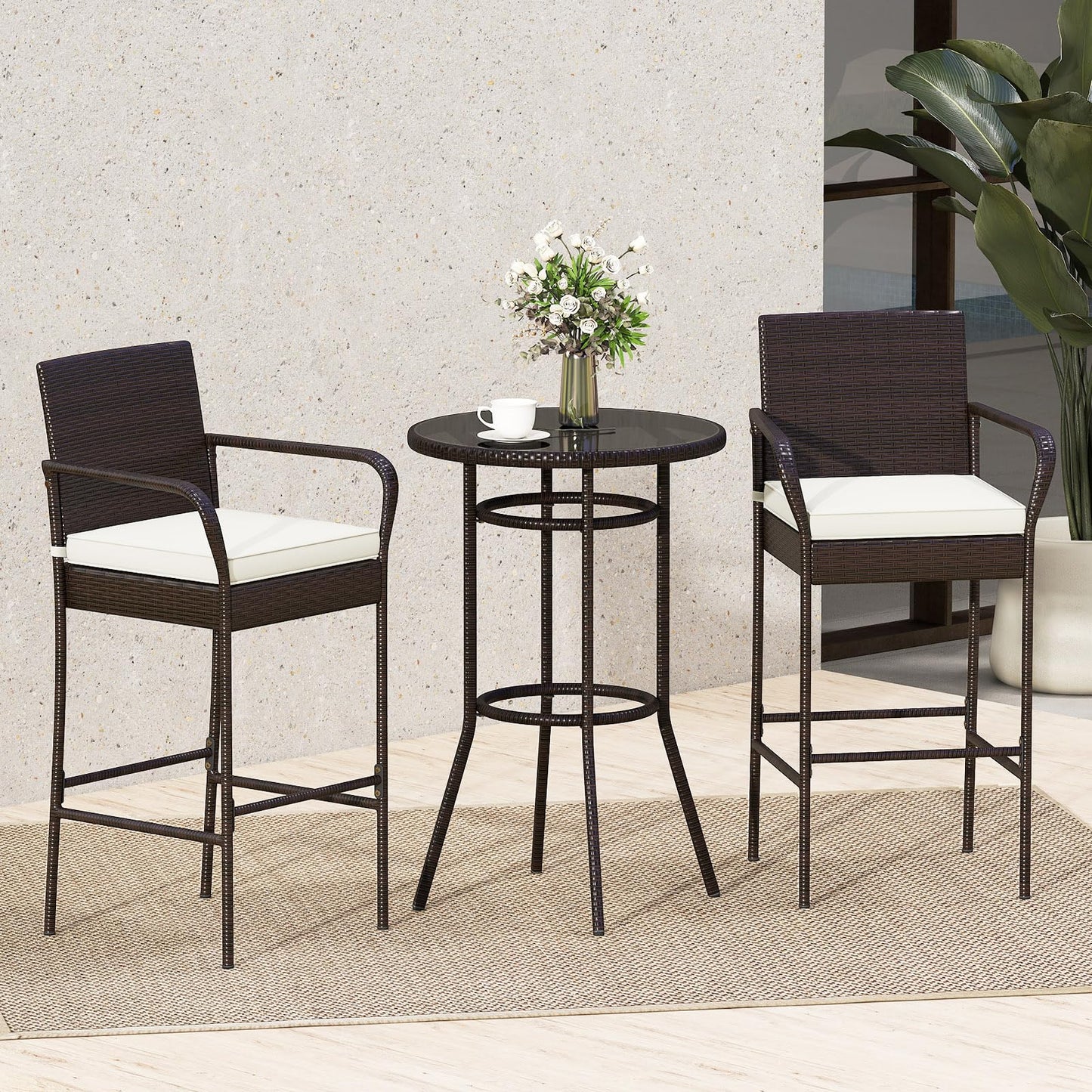 Tangkula 3 Piece Outdoor Bar Set for Porch