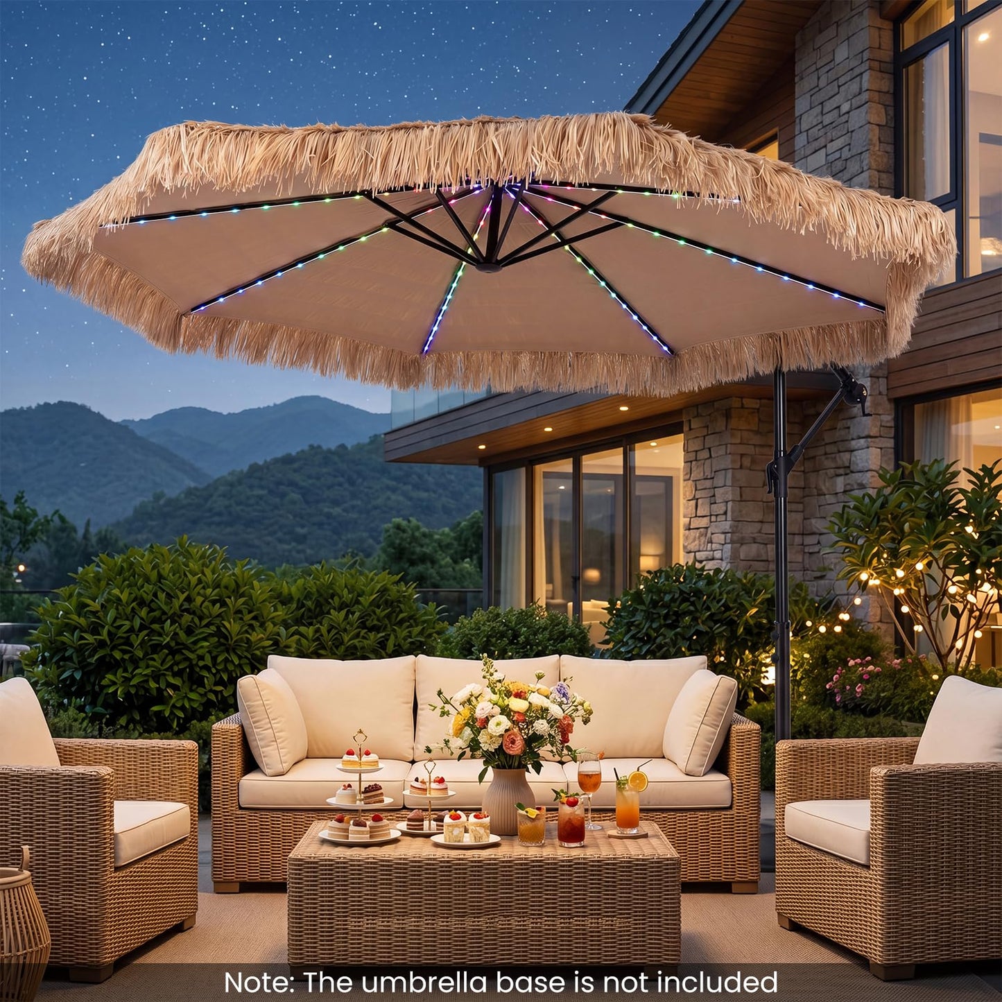 Tangkula 10 FT Solar Tiki Patio Umbrella with 96 Multi-color Flowing LED Lights