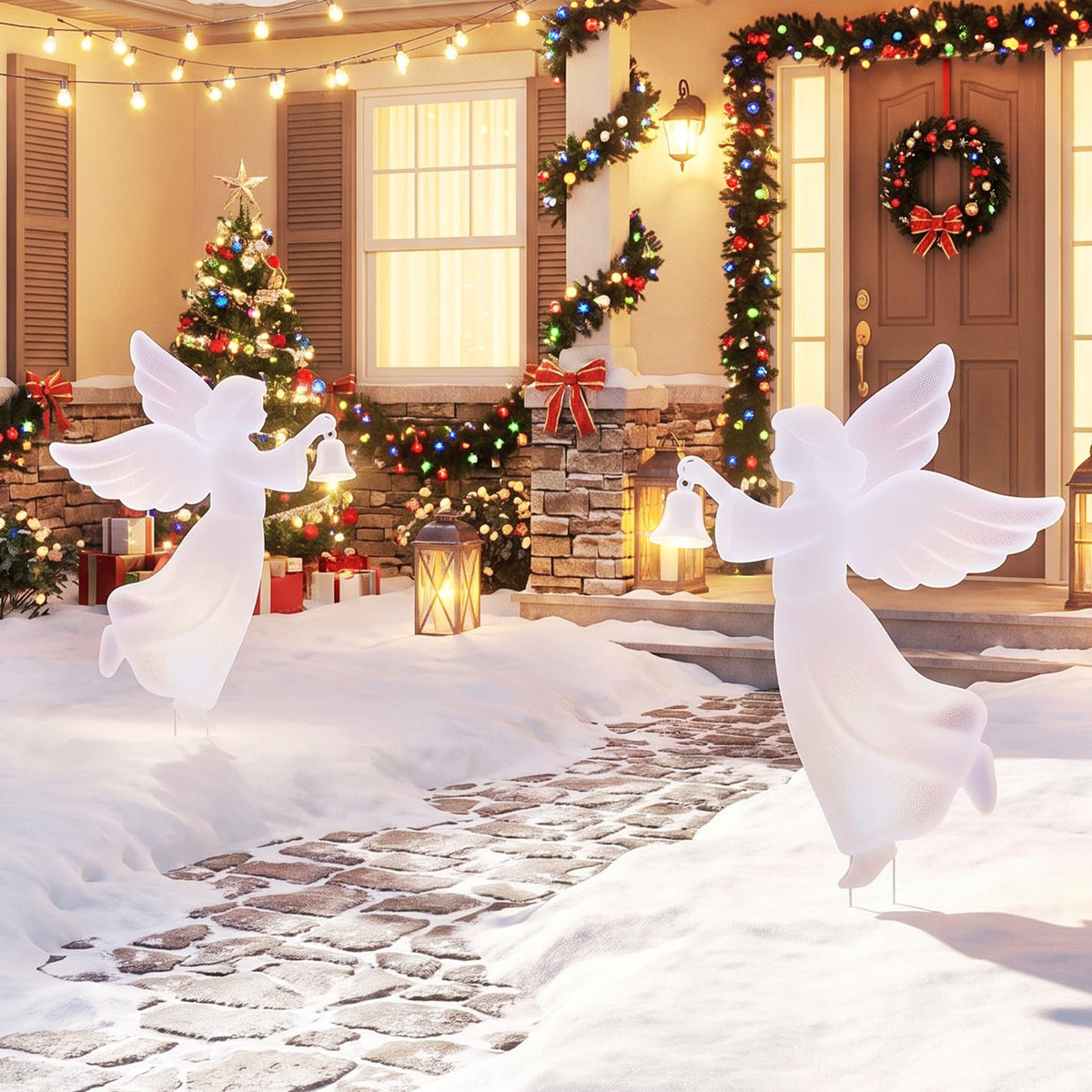 Tangkula 2 Pieces 3 FT Outdoor Christmas Angel Yard Signs Decoration