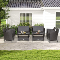 Tangkula 4 Pieces Patio Furniture Set, Patiojoy Outdoor PE Wicker Conversation Set with Soft Cushions and Tempered Glass Tabletop