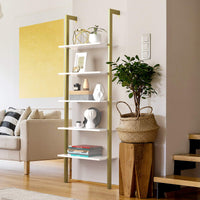 Tangkula Industrial Ladder Shelf Against The Wall, 5-Tier Wall Mount Ladder Bookshelf with Metal Frame