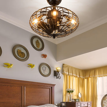 Tangkula Caged Ceiling Fan with Light, Enclosed Ceiling Fan with 5 Blades, 3 Wind Speed, Remote Control, 4 x E12 Base (No Bulb)