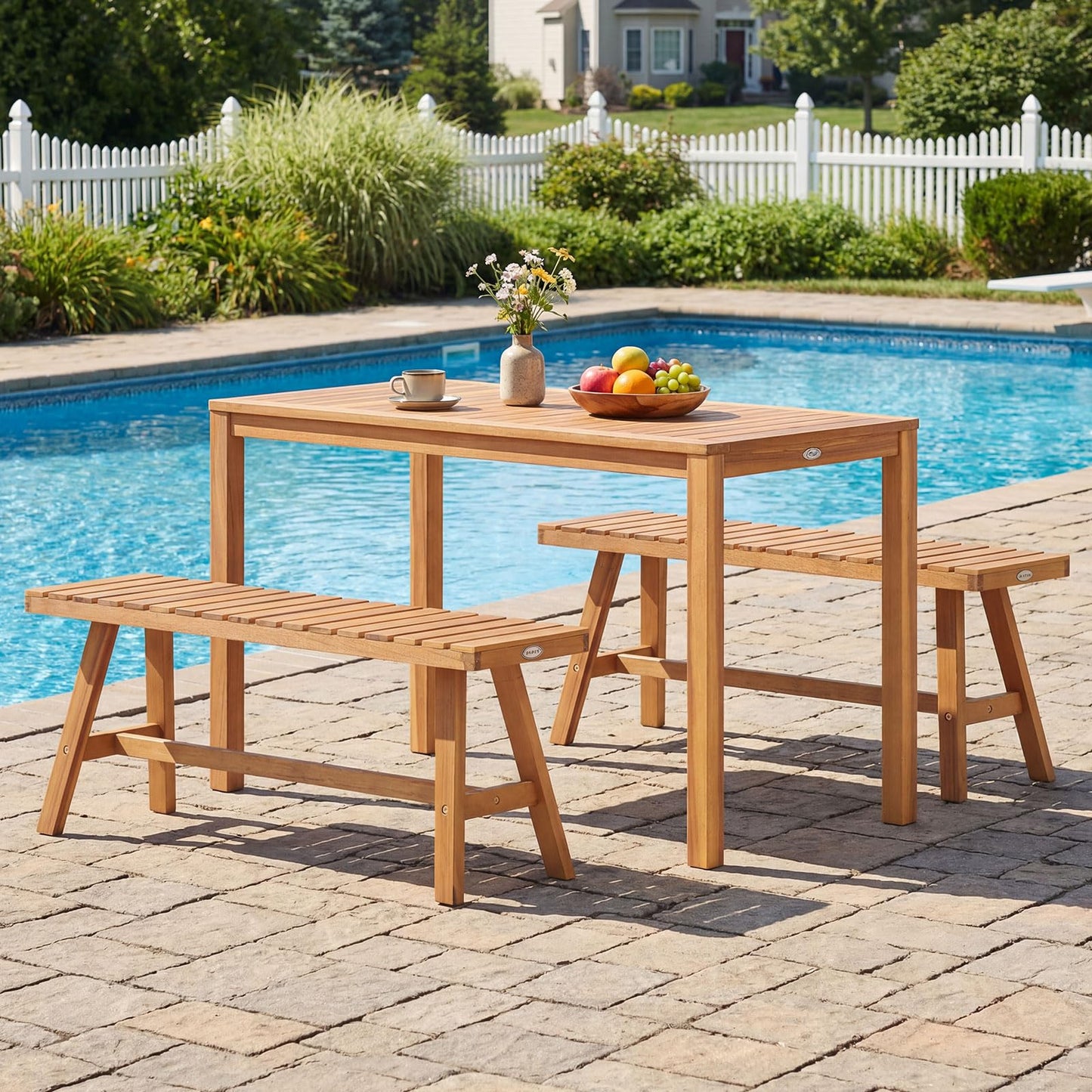 Tangkula 3 Pieces Acacia Wood Patio Dining Set