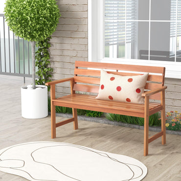 Tangkula 48 Inch Hardwood Patio Bench, Wood 2-Seat Chair with Breathable Slatted Seat & Inclined Backrest
