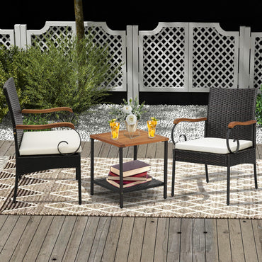 Ensemble de 2 chaises de jardin en rotin PE avec coussins souples zippés, cadre en métal robuste et osier toutes saisons