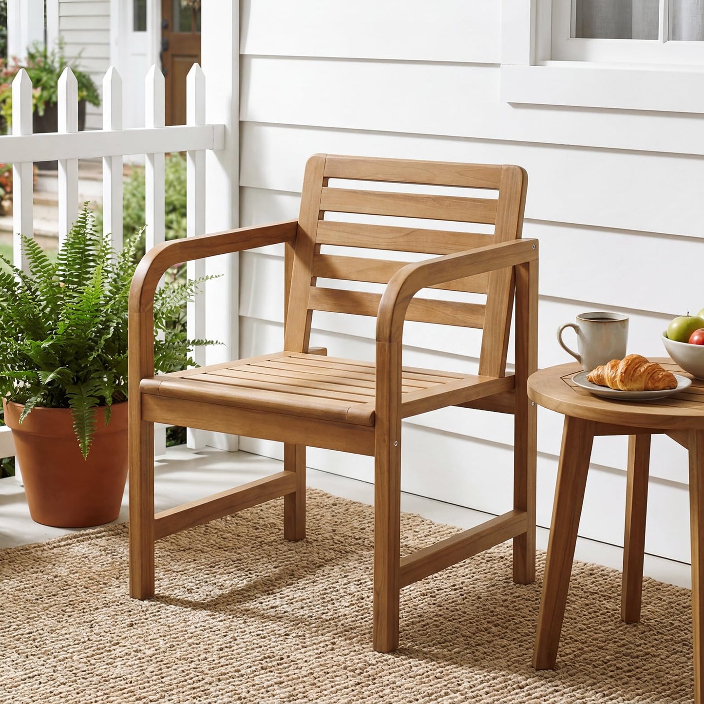 Tangkula Solid Teak Outdoor Dining Chair with Slanted Back & Slatted Seat