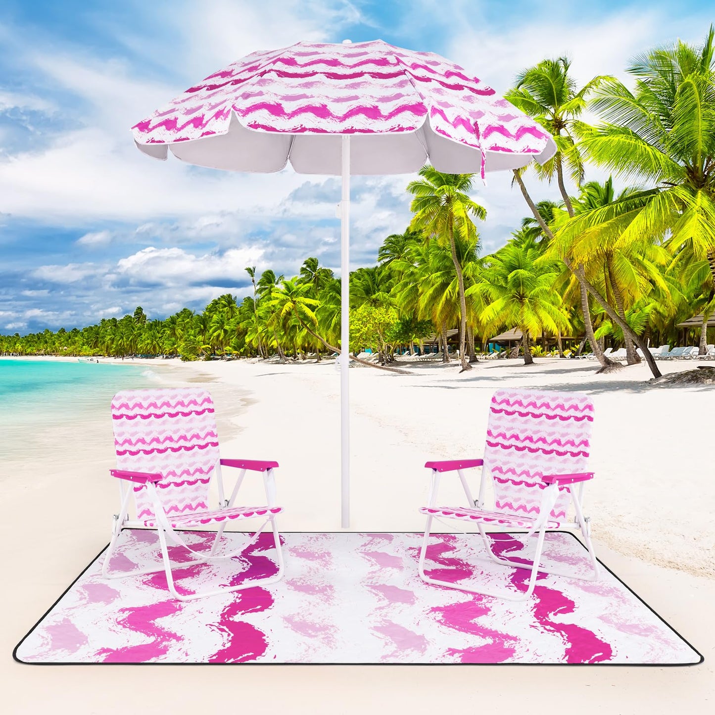 Tangkula 4 Pieces Beach Chair Set with Umbrella & Blanket