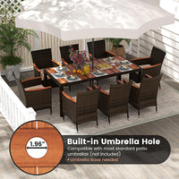 Tangkula 7 or 9 Piece Outdoor Dining Set, Patio Wicker Furniture Set with Acacia Wood Table Top w/Umbrella Hole
