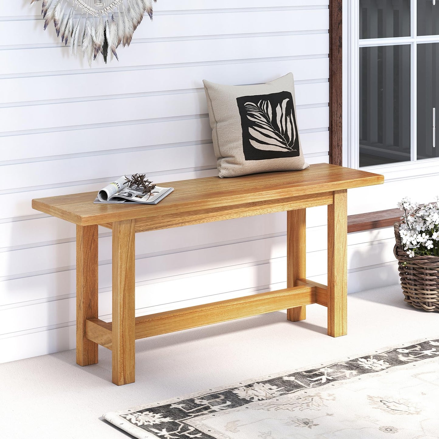 Banc d'extérieur Tangkula en teck pour jardin et piscine