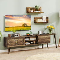 Tangkula Farmhouse TV Stand with 2 Wall Shelves for Living Room