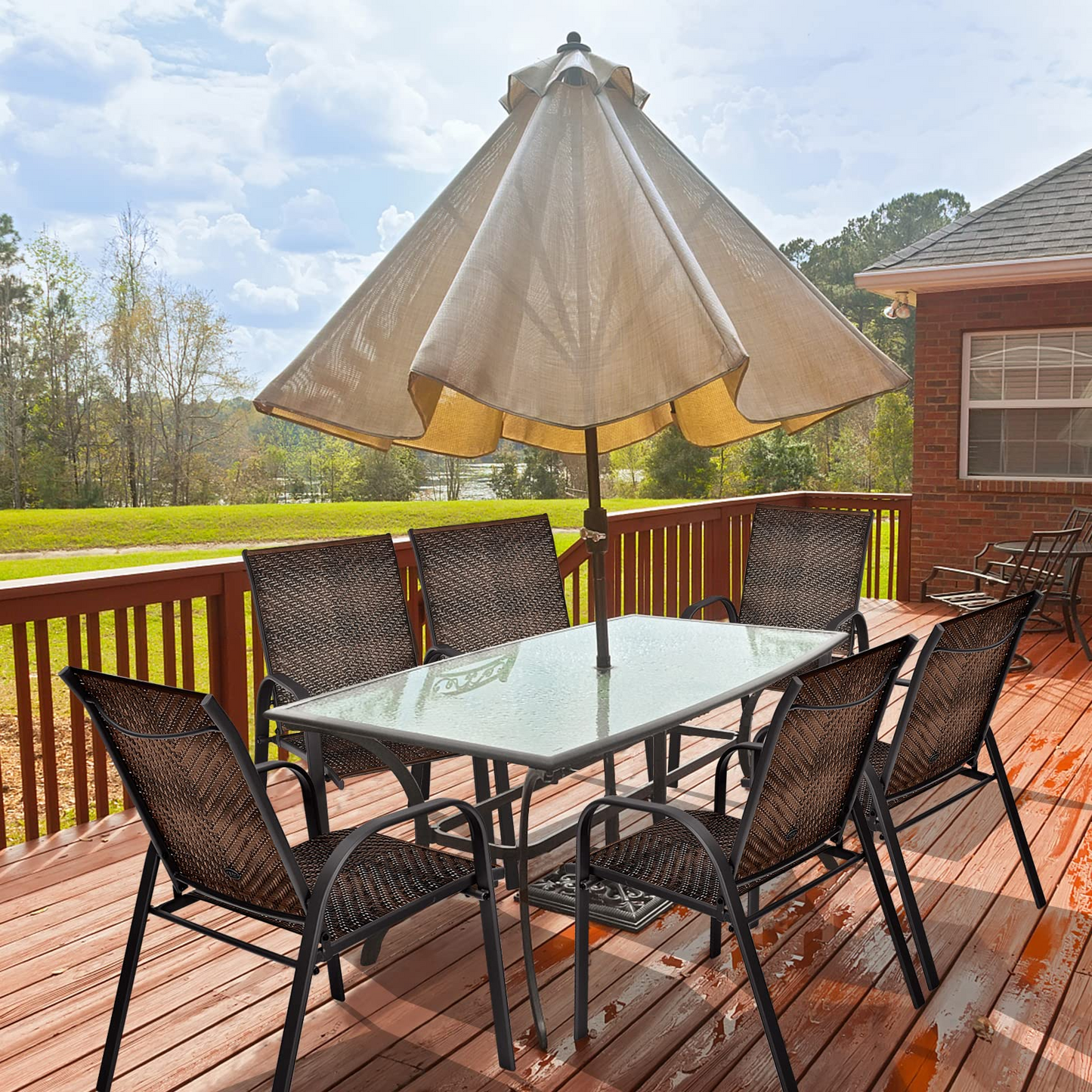 Tangkula Outdoor PE Wicker Stackable Chairs