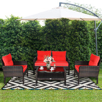 Tangkula 4 Piece Patio Furniture Set with Glass Top Coffee Table