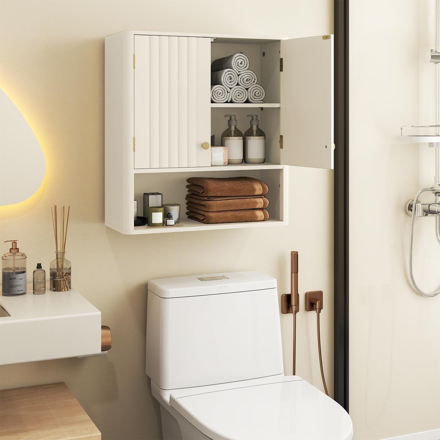 Tangkula Fluted Bathroom Wall Cabinet