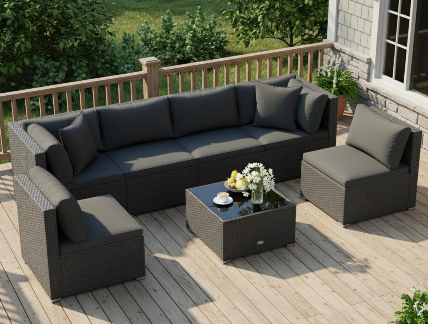 Tangkula 7 Pieces Wicker Patio Furniture Set for Backyard