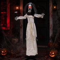 Tangkula 5.7 FT Halloween Standing Animatronics Ghost Bride with Flower
