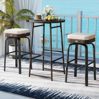 Tangkula 3 Pieces Outdoor Swivel Bar Set with 2 Cushioned Stools
