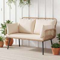 Tangkula Patio Wicker Loveseat Outdoor 2-Seater PE Rattan Sofa