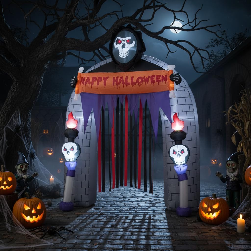 Tangkula 8.5 FT Halloween Inflatable Grim Reaper Archway with 2 Candles
