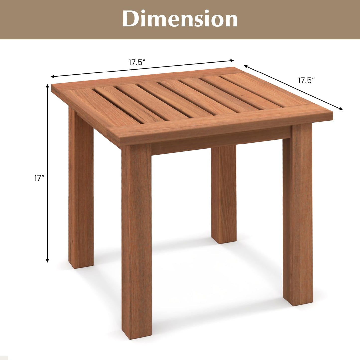 Tangkula Square Outdoor Side Table w/Slatted Tabletop