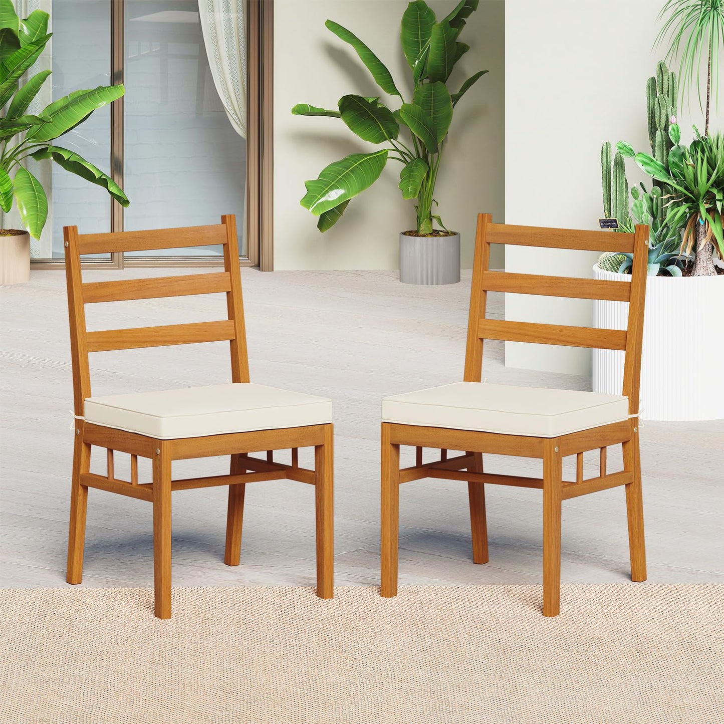 Tangkula Wood Patio Chair Set of 2/4 for Indoor Porch Garden Deck Pool Balcony